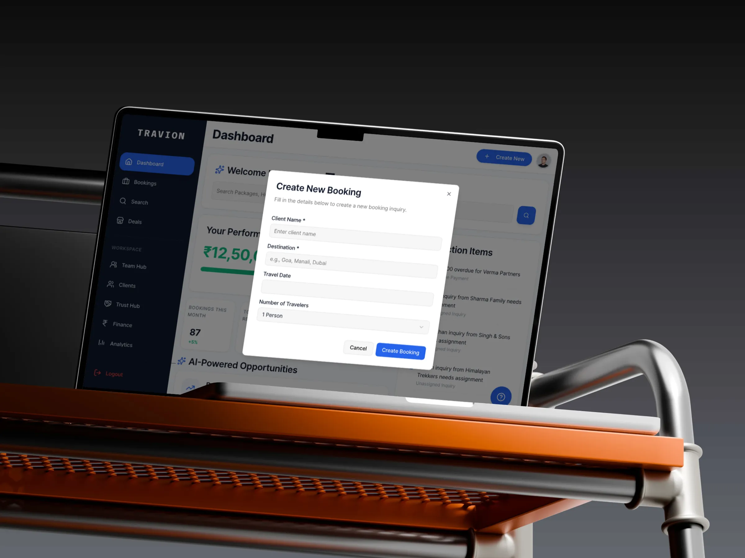Travion Create Booking Modal UI - User Interaction Design